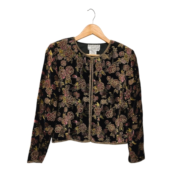 Papell Boutique Floral Embroidered Blazer - Black and Gold - Picture 5 of 14